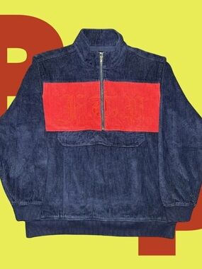FTP Old English Logo Corduroy Half Zip Pullover Jacket (Large)